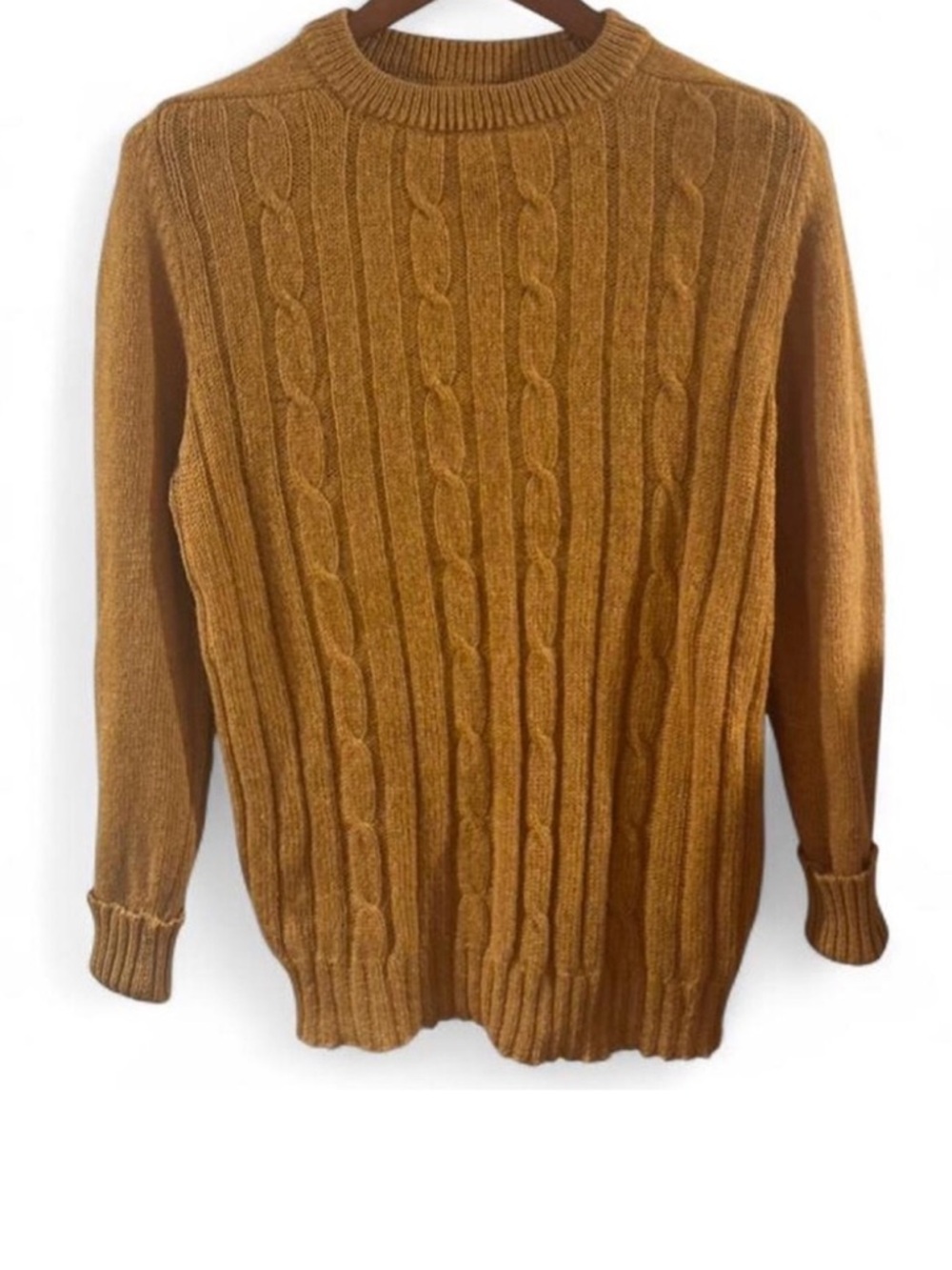 VTG Men's Rustic Brown Shetland Wool Cable Knit Sweater Size Medium *FLAWS*